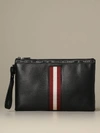 BALLY CLUTCH BAG IN LEATHER WITH TRAINSPOTTING CANVAS BAND,11443114