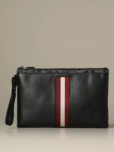 Bally Clutch Bag In Leather With Trainspotting Canvas Band In Black