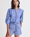 ANN TAYLOR PETITE CHAMBRAY SCALLOPED POPOVER TOP,543368