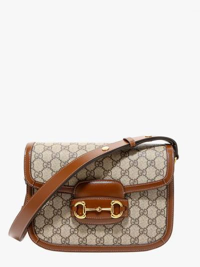 Gucci Horsebit 1955 Leather-trimmed Printed Coated-canvas Shoulder Bag In Brown