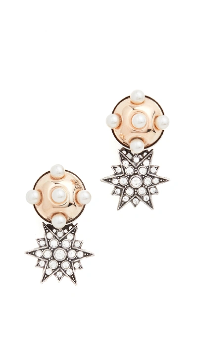 Anton Heunis Omega Clasp Half Sphere & Star Earrings In Antique Silver/gold