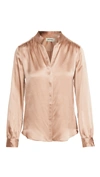 L Agence Bianca Band Collar Blouse In Tawny Brown