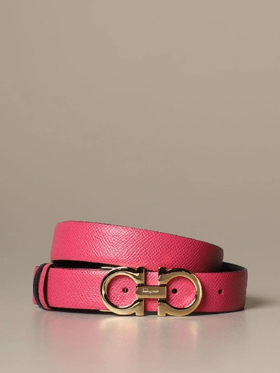 Ferragamo Gancini Belt In Reversible Leather In Fuchsia