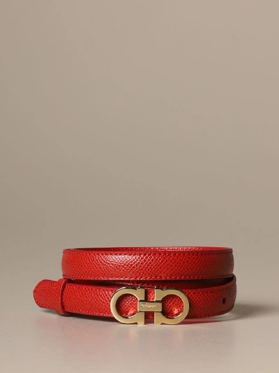 Ferragamo Gancini Belt In Score Leather In Red