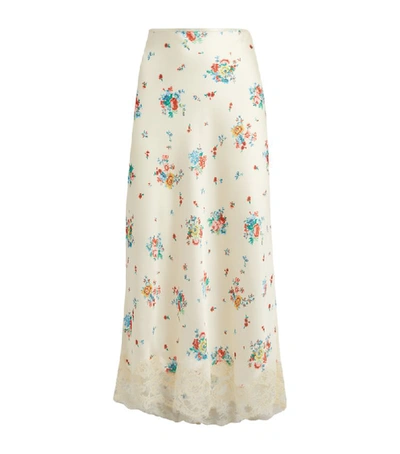 Paco Rabanne Floral Skirt With Lace Hem In Ivory Grungy Romantic In Multi