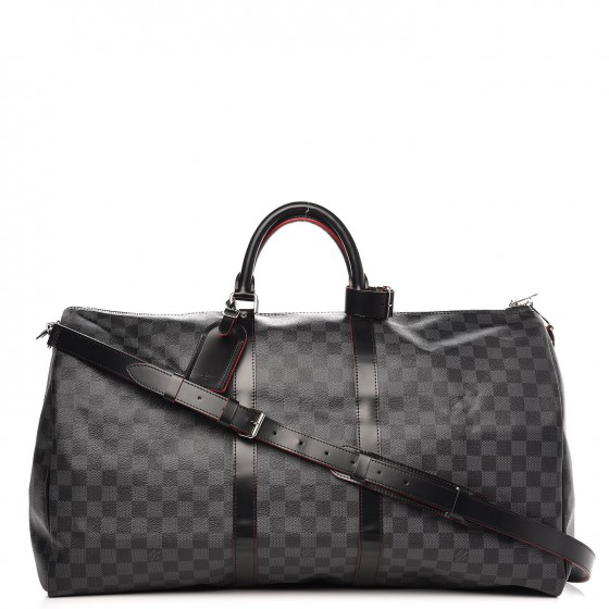 Pre-Owned Louis Vuitton Keepall Bandouliere Damier Graphite 55 Graphite/rouge In Black/rouge ...