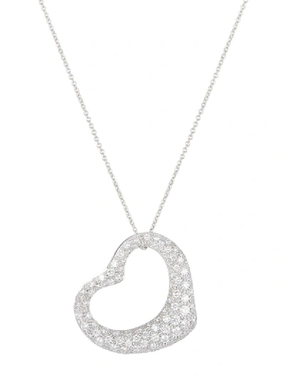 Tiffany & Co 18kt White Gold Diamond Elsa Peretti Heart Necklace In Platinum