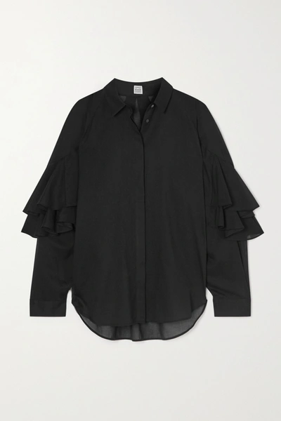 Totême Locarno Black Ruffle-trimmed Cotton Shirt