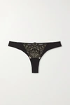 ID SARRIERI EMBROIDERED STRETCH-TULLE AND JERSEY THONG