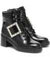 Roger Vivier Viv Rangers Crystal Buckle Combat Boot In Black