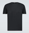 Tom Ford Black Basic Crewneck T-shirt With Tonal Stitching In Cotton Blend Man