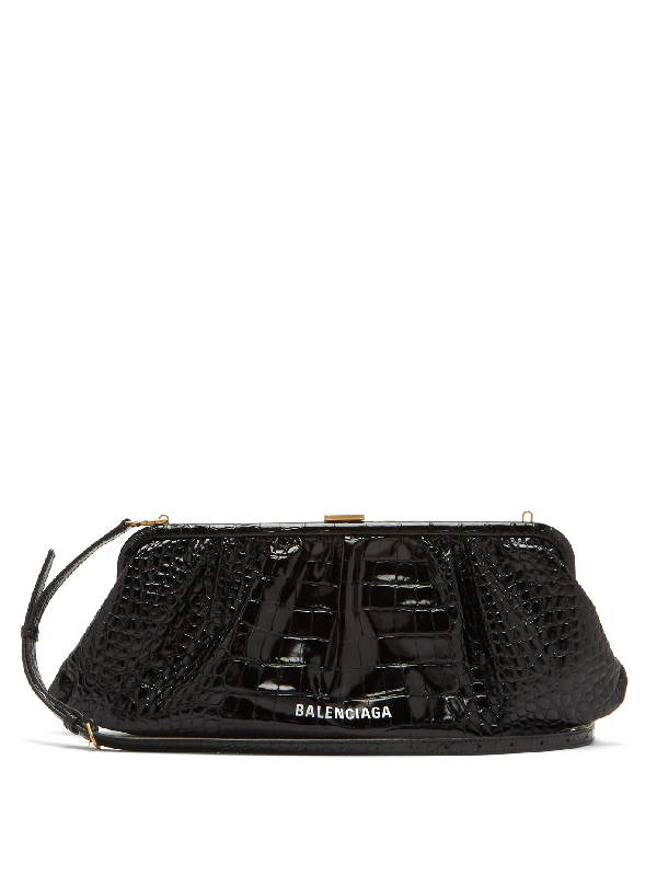 Balenciaga Cloud Xl Crocodile-effect Leather Cross-body Bag In Black ...