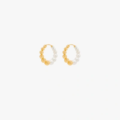 Yvonne Léon 9k Yellow Gold Pearl Hoop Earrings