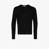 Canali Black Crew Neck Merino Wool Sweater In Black