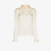 Saint Laurent Striped Blouse With Stripes And Frills In Neutrals