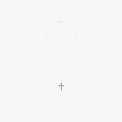 Dru 14k Yellow Gold Gothic Cross Sapphire Necklace