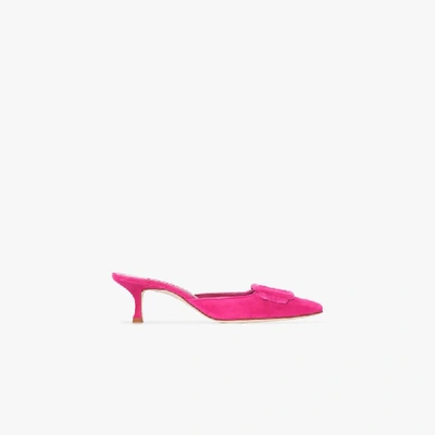 Manolo Blahnik Pink Maysale 50 Suede Mules