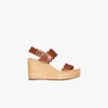 CHLOÉ BROWN INGRID 60 LEATHER ESPADRILLE WEDGE SANDALS,CHC20A3419115253239