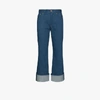 CHLOÉ BLUE TURN-UP KICK FLARE CROPPED JEANS,C20ADP0515315253571