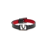 Valentino Vlogo Signature Leather Bracelet In Black And Red