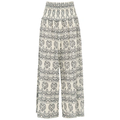 Tory Burch Ivory Printed Cotton Trousers In White