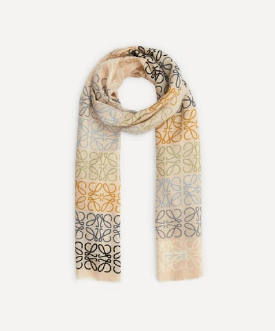 Loewe Anagram Wool Blend Rainbow Scarf In Caramel