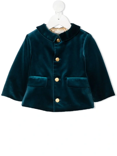Gucci Babies' Velvet-effect Button-up Jacket In Blue