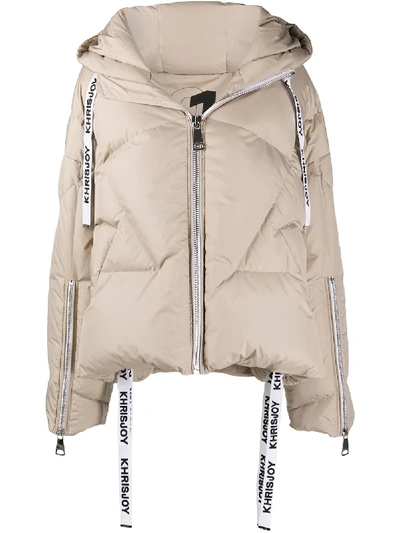 Khrisjoy Logo Drawstring Puffer Jacket In Neutrals