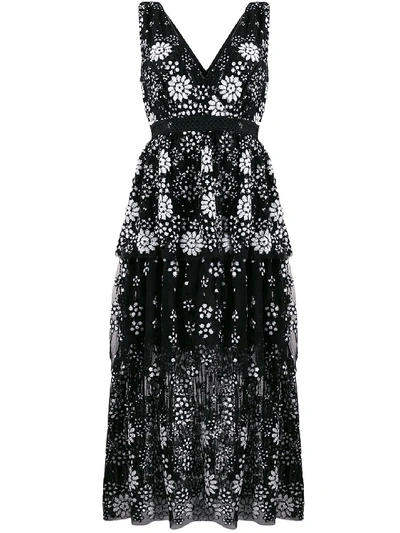 Self-portrait Floral Dress With Sequins In Black