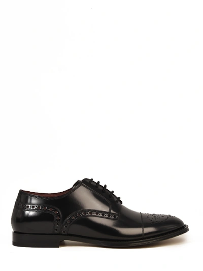 Dolce & Gabbana Brogued-leather Derby Shoes In Black