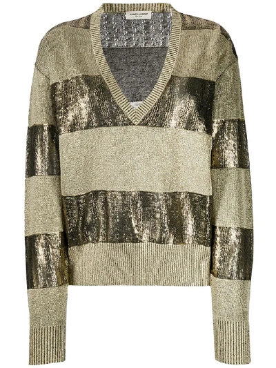 Saint Laurent Pullover With Lamè Inserts In Gold