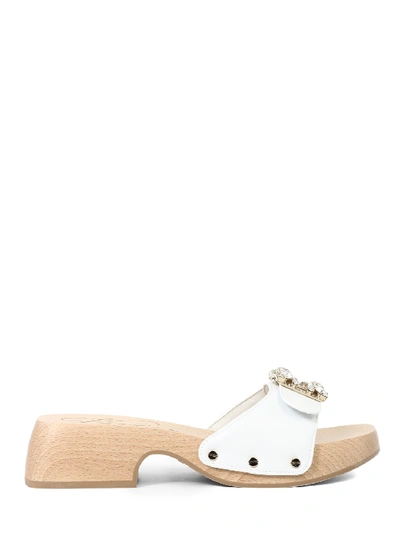 Roger Vivier 40mm Viv Embellished Leather Slide Clogs In White