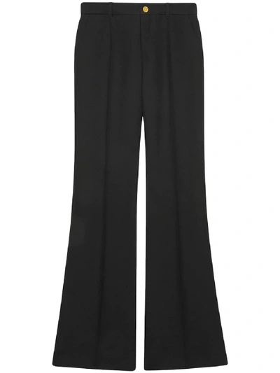 Gucci Wool Silk Flare Pant Black In Black Wool Silk