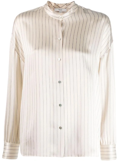 Vince Pajama Stripe Satin Blouse In White