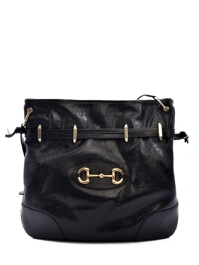 Gucci 1955 Morsetto Small Leather Horsebit Drawstring Bucket Bag In Black
