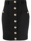 Balmain Button-embellished Wool-twill Mini Skirt In Black