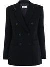 Max Mara Albero Double-breasted Wool-blend Seersucker Blazer In Black