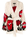 ALANUI RED POPPY CABLES CARDIGAN,8887134