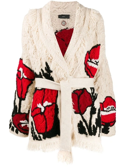 Alanui Red Poppy Cables Cardigan In Beige
