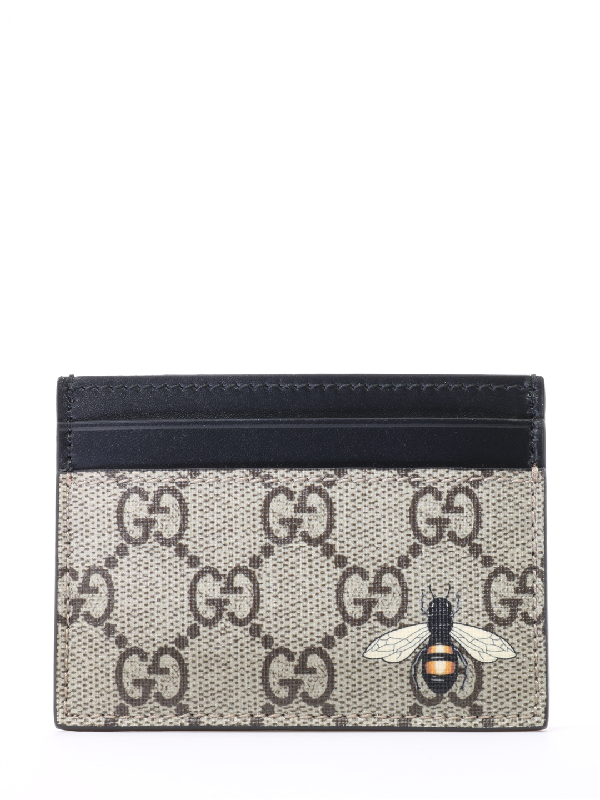 Gucci Bee Card Holder Gg Supreme In Beige ModeSens