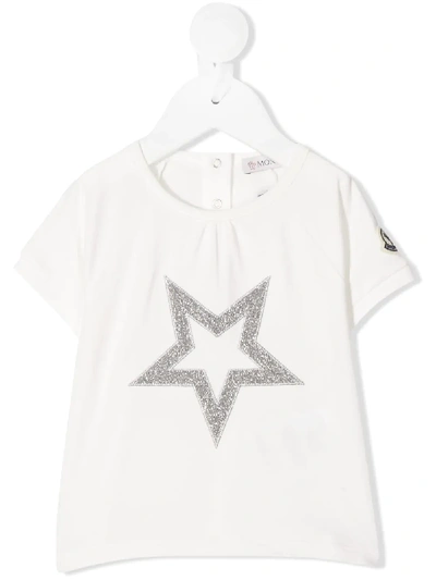 Moncler Babies' White T-shirt With Frontal Star Embroidery In Panna