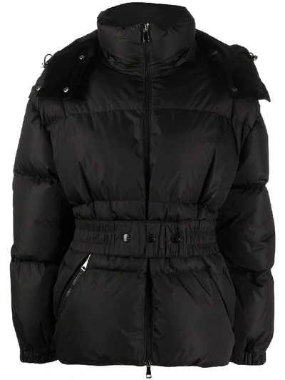 Moncler Tiac Belted Velvet-trimmed Quilted Shell Down Jacket In Black