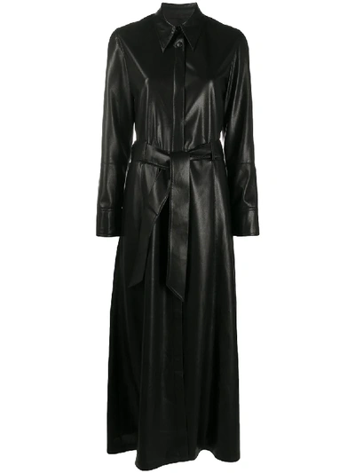 Nanushka Asayo Belted Vegan Leather Midi Shirt Dress In Black
