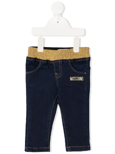 Moschino Babies' Tiger Bear-patch Jeans In Blue