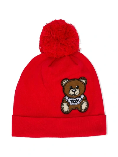 Moschino Kids' Beanie Mit Pompon In Red