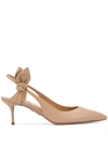 Aquazzura Bow 60mm Leather Slingback Pumps In Neutrals