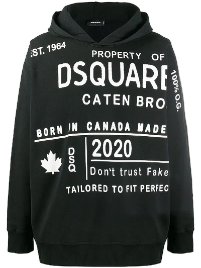 Dsquared2 Printed Hooded Sweatshirt In Black