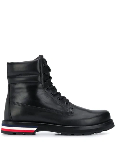 Moncler Vancouver Black Leather  Ankle Boots With Logo Detail