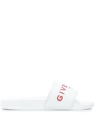 Givenchy Logo Print Embossed Detail Slide Sandals In White