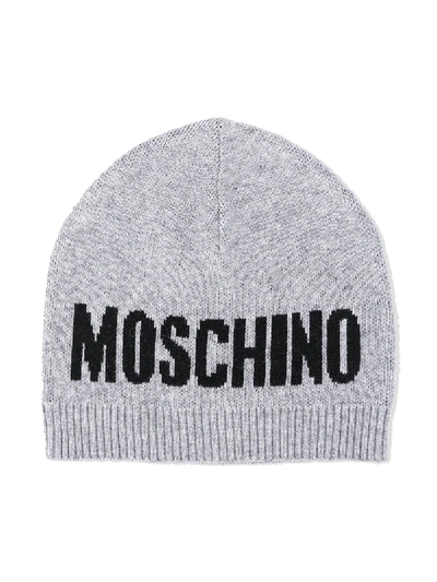 Moschino Babies' Logo针织套头帽 In Grey